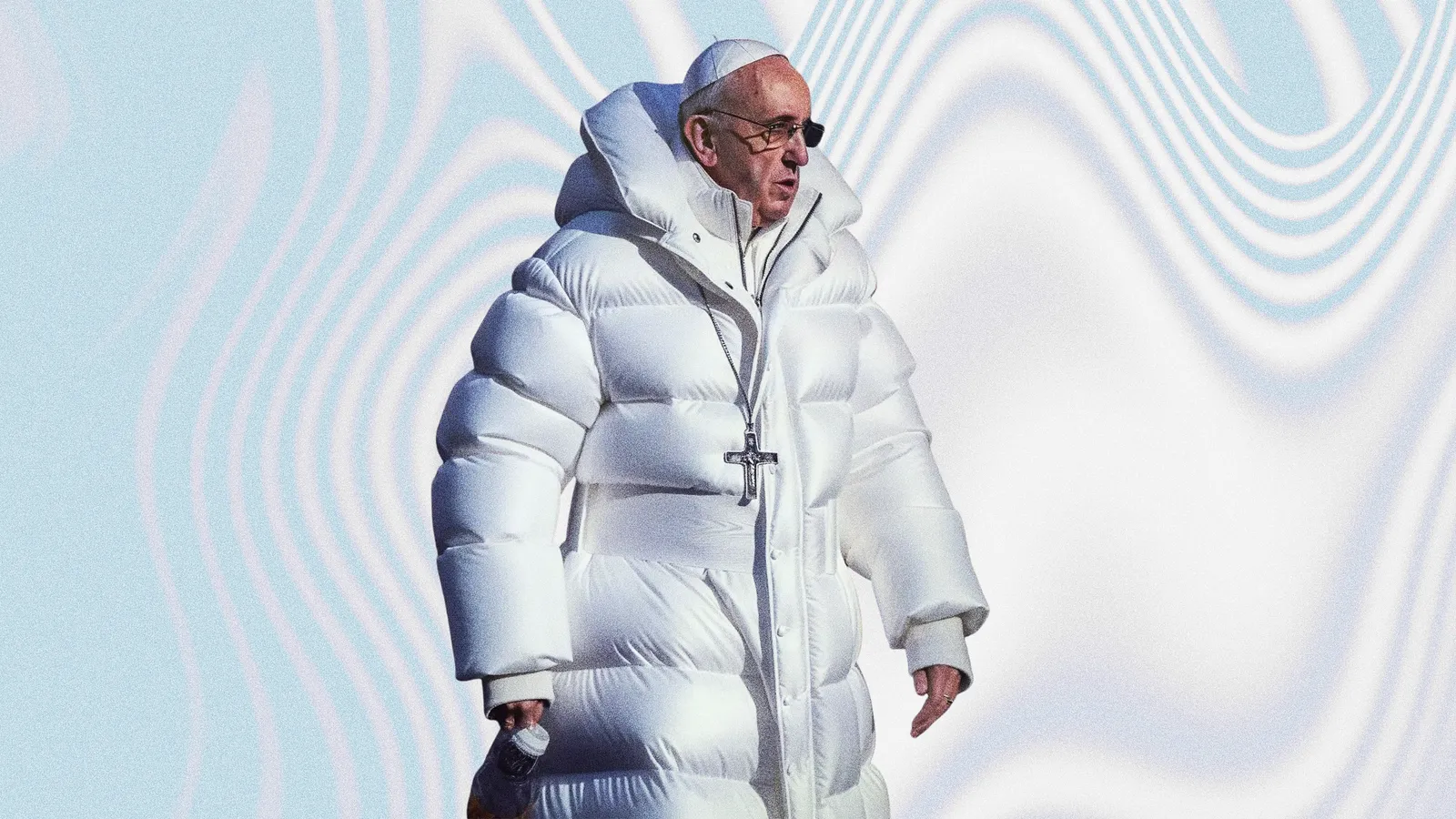 The viral phony photo of Pope Francis wearing a white puffer coat was created using Midjourney, an artificial intelligence image generator.Collage: Gabe Conte